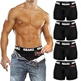 GEARZ 4 Packs Men's Hidden Pocket Boxer Briefs with Fly - Pickpocket Proof Travel Underwear Pockets - Anti Theft Wallet (L) Black