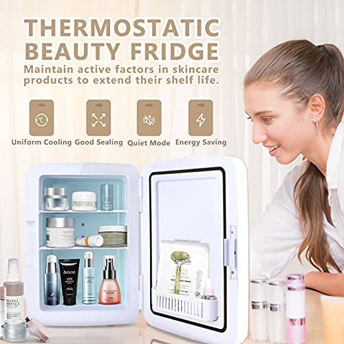 Cenow Mini Fridge for bedroom, 10 Liter/12 Can Portable Skincare Fridge