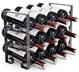 3 Tier Stackable Wine Rack Freestanding Floor Wine Racks Countertop for Kitchen Pantry Cabinet, Wine Cellar Bottle Holder Storage, Hold 12 Bottles, Metal