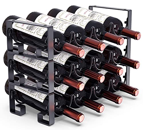 3 Tier Stackable Wine Rack Freestanding Floor Wine Racks Countertop for Kitchen Pantry Cabinet, Wine Cellar Bottle Holder Storage, Hold 12 Bottles, Metal