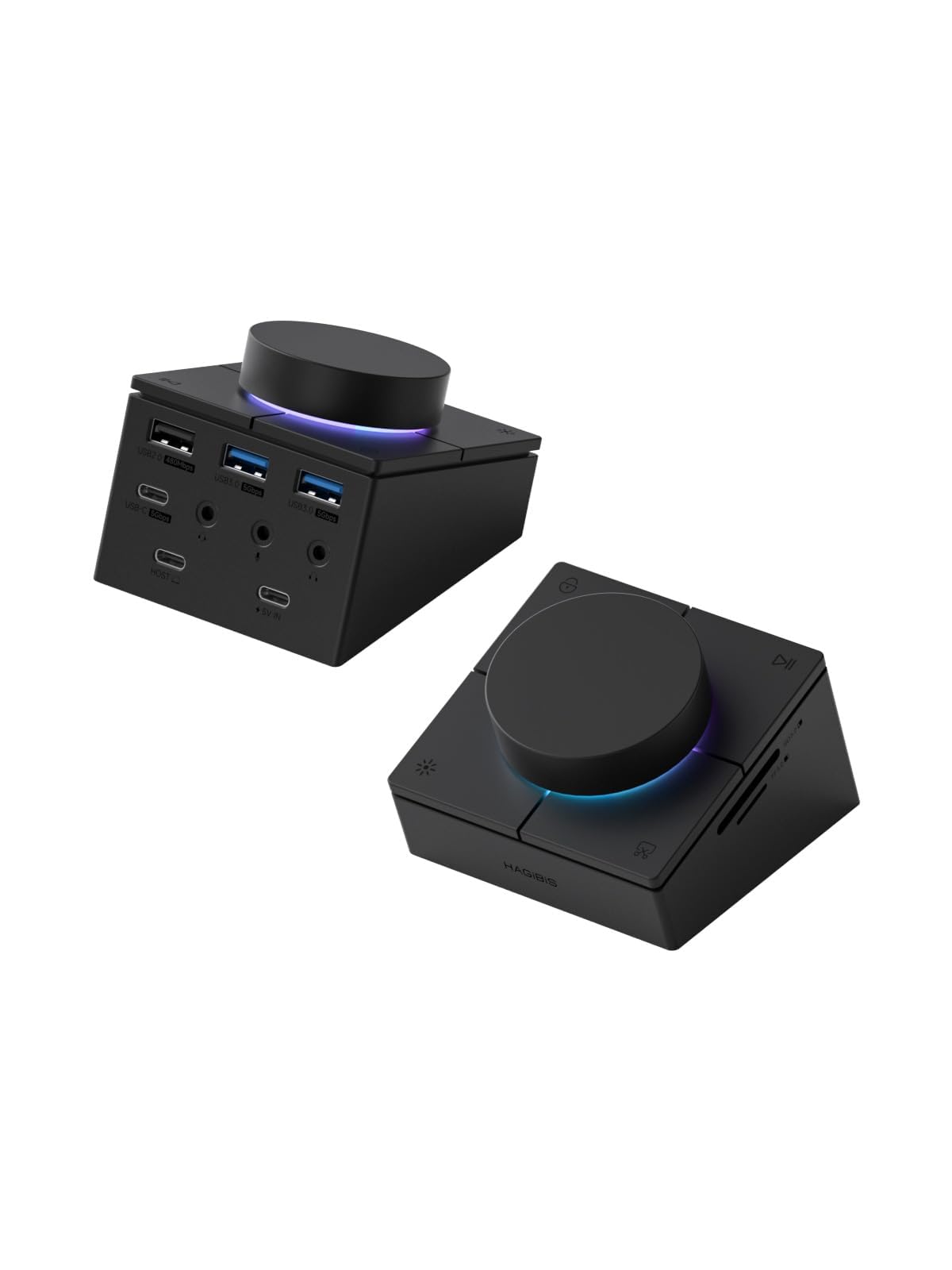Hagibis Hub USB C con pulsanti di scelta rapida, docking station RGB Type-C con USB-C da 5 Gbps, 2 USB 3.0, jack da 3,5 mm, SD/Micro SD3.0, USB2.0 per MacBook iPad Pro Laptop (Black AG)