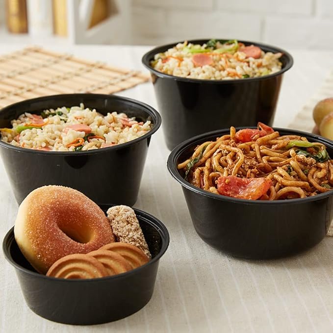 Image of [250 ml, 15 Count, Round, Black Reusable Plastic Food Storage Containers with Lid | Airtight, Microwave Safe Containers | Perfect for Meal Prep, Storage, Takeaway & Food Delivery