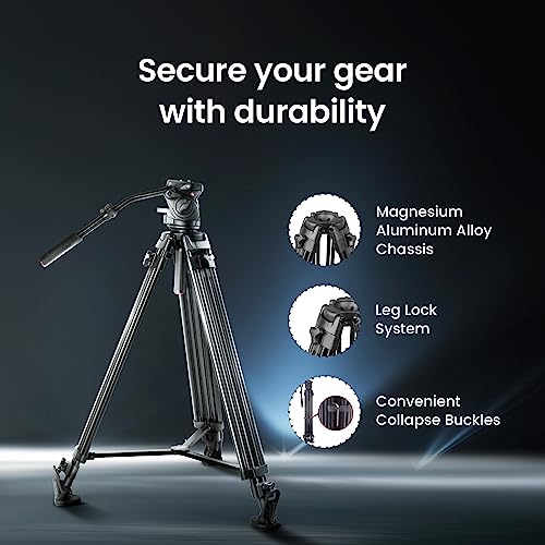 Image of DIGITEK (DPTR 7080 VD) 5.25ft Platinum Heavy Duty Tripod with 2 Way Adjustable Pan Head, Magnesium Aluminum Alloy Chassis, Lightweight with 15kg Max Load, Carry Bag, Ideal for Digital Video Cameras