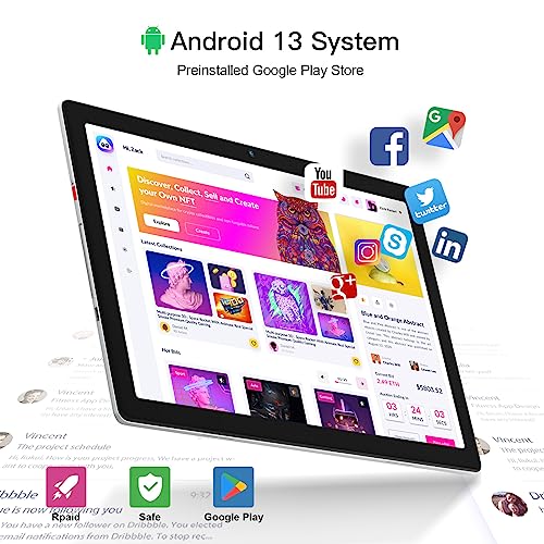 HotLight Tablet 10 Zoll, Android 13 Tablet with 6GB RAM+64GB ROM+128GB SD Erweiterung, 5000 mAh, 1280 x 800 IPS HD, Dual Kamera, Tablet PC mit Quad Core Prozessor-Silber – Bild 3