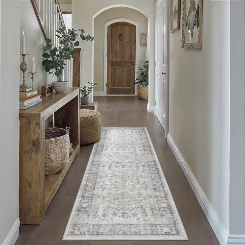 Grau LäUfer Flur Vintage Teppich 60x180cm kurzflor rutschfest Weich Waschbarer Böhmischen Blau Teppiche für Küchen Hallway Büro Wohnzimmer Schlaf
