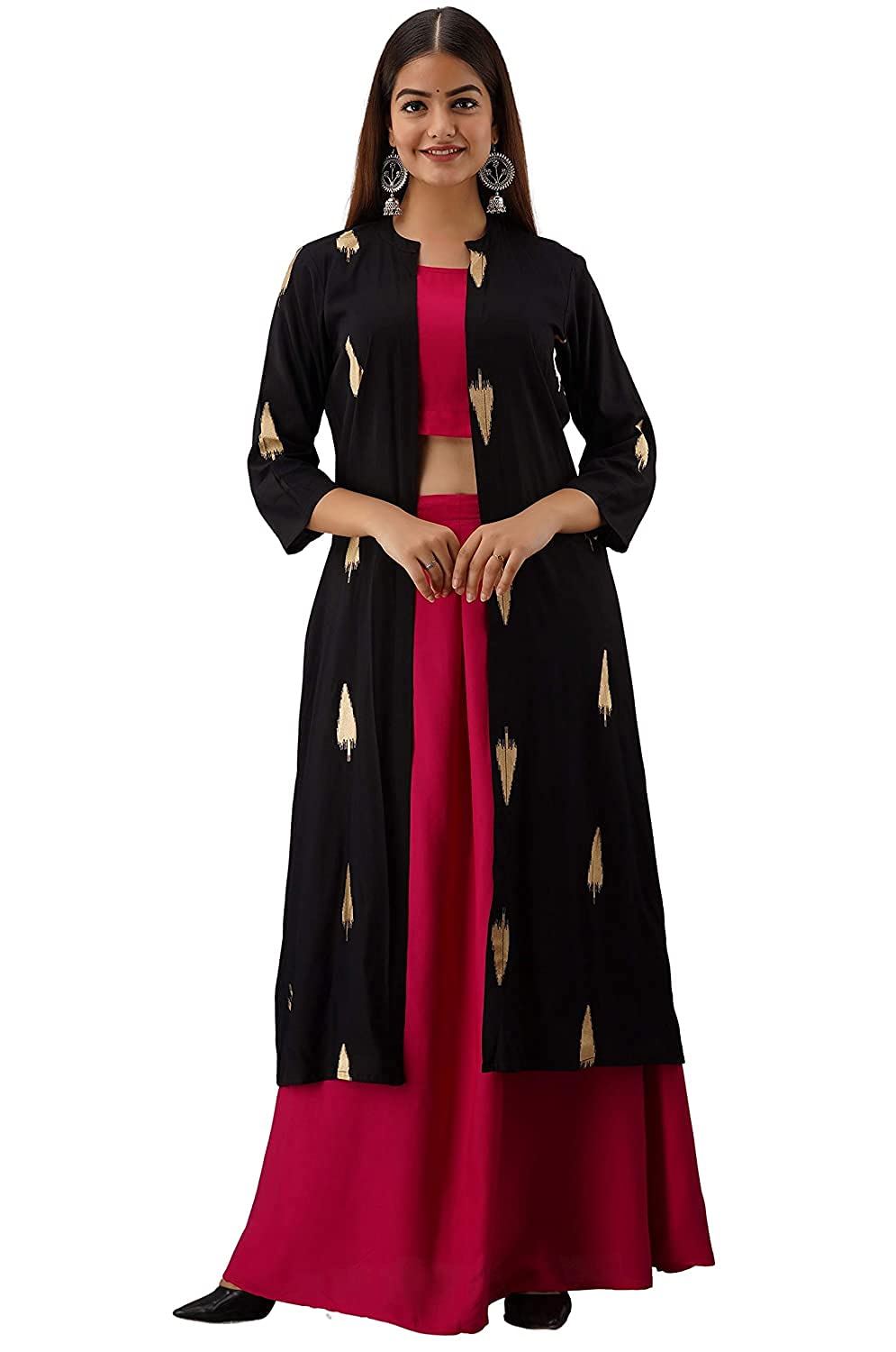 aloan beauty Women's Rayon Crop Top, Full-Length Skirt with Printed Shrug, M to 2XL-picture-46