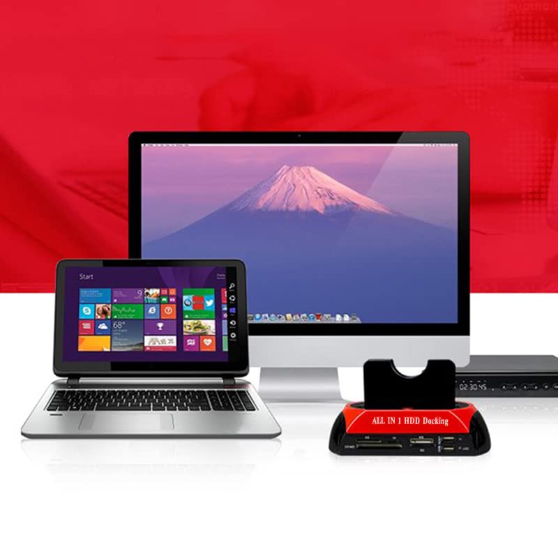 Retoo SATA SSD/HDD Dock pour Disque Dur, USB 3.0, SATA IDE 2.5" & 3.5" HDD SSD, Clonage Hors Ligne, Sauvegarde OTB, Lecteur de Carte, Plug & Play, Affichage LED, Alimentation Externe Compatible