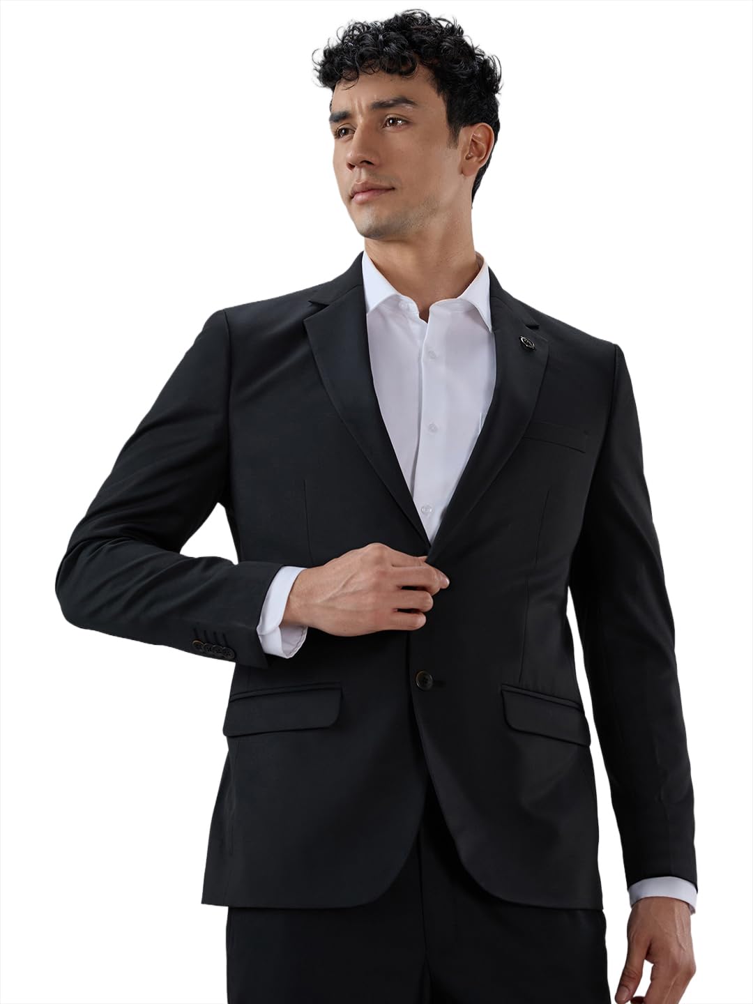 men slim fit solid pattern polyester blend notch lapel full sleeve formal blazer
