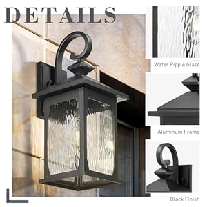 Zeyu 212 inch outdoor wall fixture large outdoor sconce lights for patio garage die cast aluminum with water ripple glass black finish zd99b m bk wp  urban country home decor