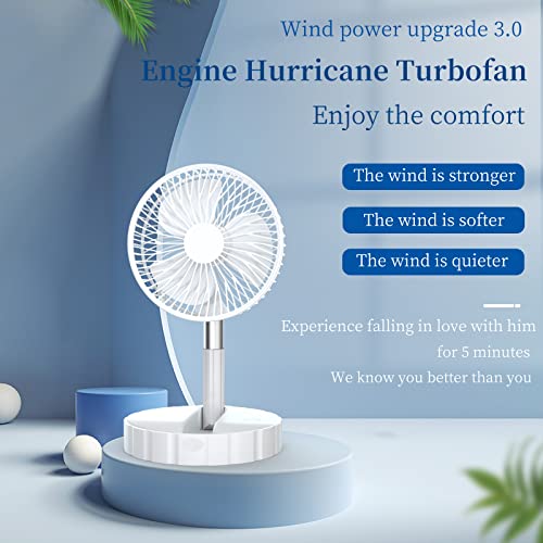 Romi Floria Portable Standing Fan Foldable Desk Fan, 7200Mah Usb Quiet Fan, Mini Floor Fan, Telescopic Pedestal Fans Adjustable Height 14.17”-39.37” For Home Outdoor Camping (Wihte) #TOP1