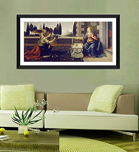 Tallenge Old Masters Collection - Annunciation By Leonardo da Vinci - Medium Size Premium Quality Framed Digital Art Print For Home And Office Décor (18 inch x36 inch)