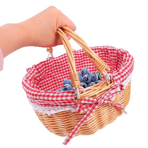 Picknickkorb aus Weide, Natural Weidenkorb mit Henkel, Handlicher Einkaufskorb aus Weide, Picknickkorb, Weidenkorb mit Henkel, Picnic Basket, für Picknick-Camping im Freien