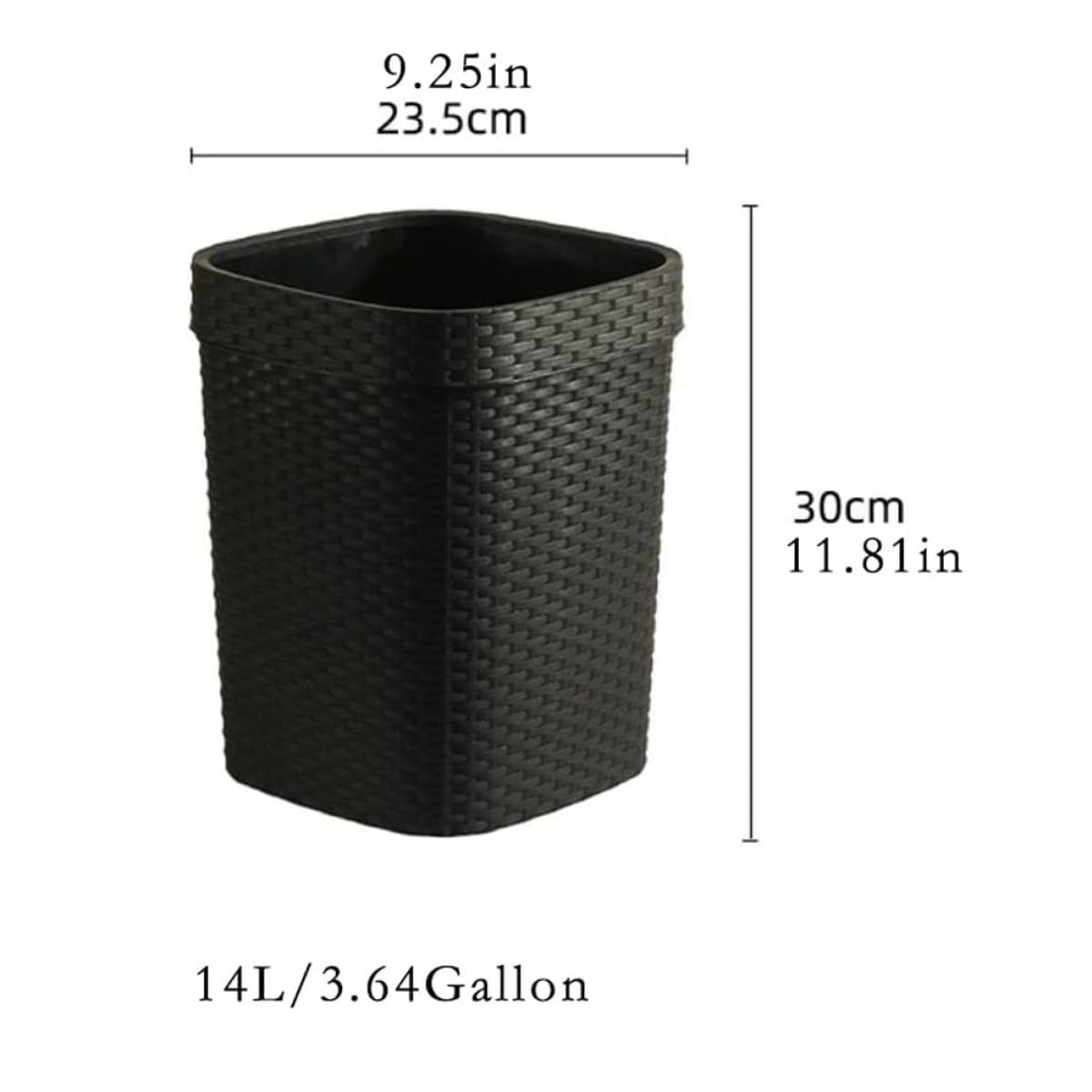 Tofficu Contenitore la Spazzatura Domestico 14l in Plastica Nero, Cestino per Carta Straccia senza Coperchio, Bidone Robusto per Camera da Letto e Ufficio