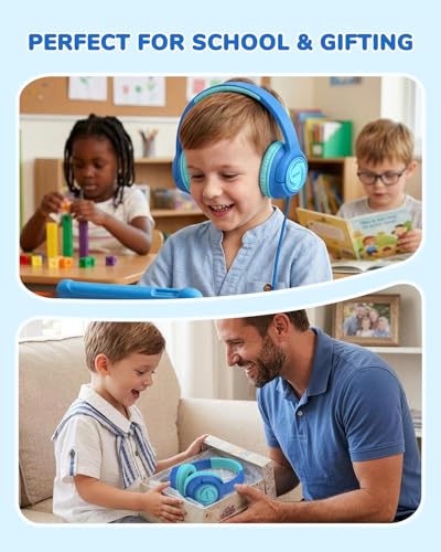 Image of iClever C371 USB C Kids Headphones with Cord for School Boys Girls Travel | SafeSound Tech3.0, Stereo Sound, Foldable, Durable Headband, Lightweight, Safe Wired Headphones for Kids, Ocean Blue