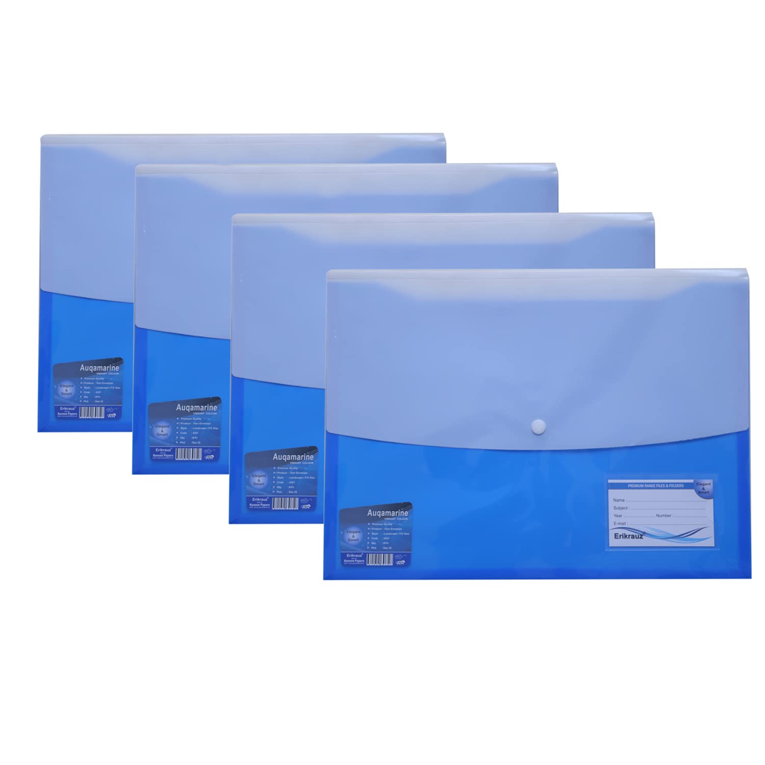 A4/Legal Heavy Duty Premium Twin Double Pocket Document File Folder with Snap Button Closure, Clear Envelope Organizer Storage Bag for Office, School & Home Use - Set of 4