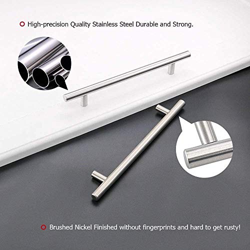 Image of homdiy Brushed Nickel Cabinet Pulls 40 Pack Cabinet Handles Cabinet Pulls 5in(128mm) Hole Center Stainless Steel Drawer Pulls Kitchen Modern Euro Style Dresser Drawers