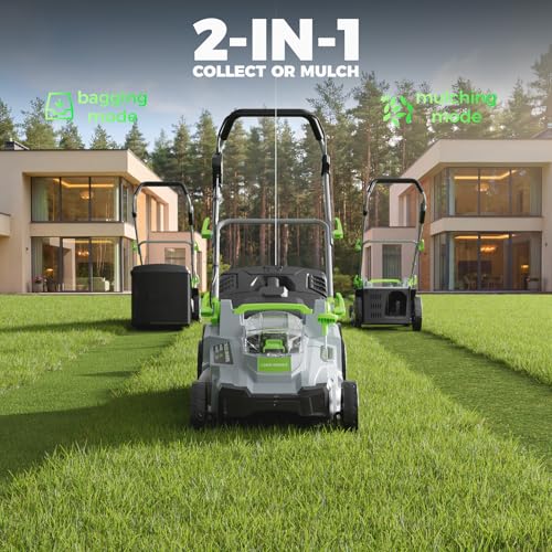 Image of 17 inch Cordless Lawn Mower, 40V Electric Lawnmower for Garden /Patio /Yard /Lawn | 2 x 20V 4.0Ah Battery, 17 inch Cutting Width, 6 Adjustable Height, 50L Grass Bag, Bagging Mode&Mulching Mode