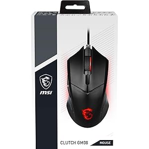 MSI Clutch GM08 Gaming Mouse, 4200 DPI, Optical Sensor, 3 Adjustable Weights, Red LED Lighting, Symmetrical Design, Black