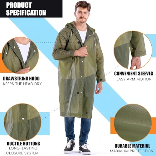 Image of Motopack EVA Waterproof Raincoat for Men & Women with Hood | Unisex Reusable Transparent Universal Rain Wear Lightweight Full Sleeve Poncho with Button Closure for Travel Camping & Hiking(Olive Green)