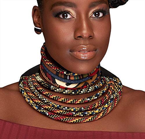 African Choker & Bib Necklace Set | African Kente Jewelry | The Monarch Kente African Choker & Bib Necklace Set | Multi-layered Necklace Set | Ketepa Conversation Piece | Afrocentric | Cloth & Cord
