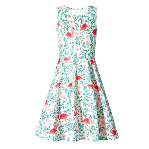 Adicreat Mädchenkleid, ärmellos, Rundhalsausschnitt, niedlich, lässig, bedruckt, Partykleid, Sommerkleid Gr. 8-9 Jahre, A-Flamingos