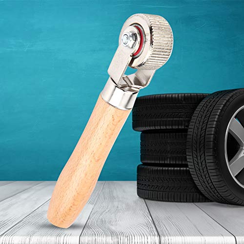 Image of KIMISS Tire Patch Repair Tool for Car Wheel with Wooden Handle and Ball Bearing Roller - Middle Puncture Stitcher for Easy Tire Repair and Maintenance
