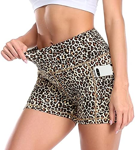Onydaili Workout Shorts Womens,Biker Shorts for Women High Waist,Yoga Shorts with Pockets for Women Volleyball Gym Leopard Shorts Yellow L D012-Yellow Leopard3''-L