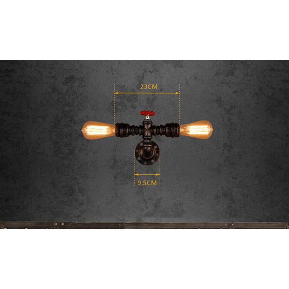 Appliques murales Tuyau d'Eau Industriel en Metal Lampe murale Rétro Rouge rouille Style Double Tête Creative Eclairage Decoratif pour Cuisine Salon Chambre à Coucher
