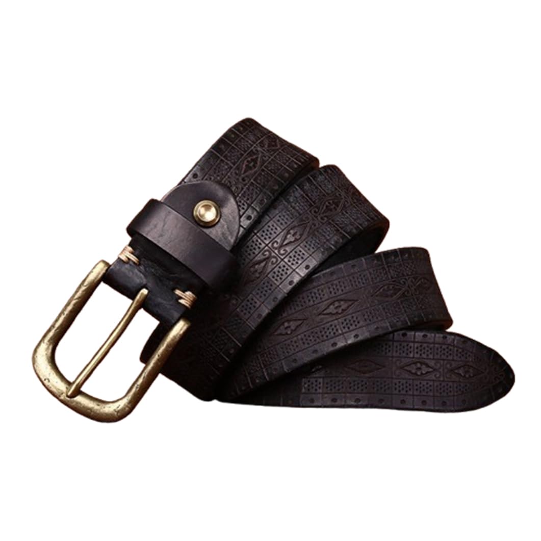 Western Blumengravur Gürtel Aus Rindsleder Breite 3.8cm Dick 5.5mm Handgemachter Mattierter Prägung Ledergürtel Mit Goldschnalle Für Damen Und Herren(105cm/41, Black)