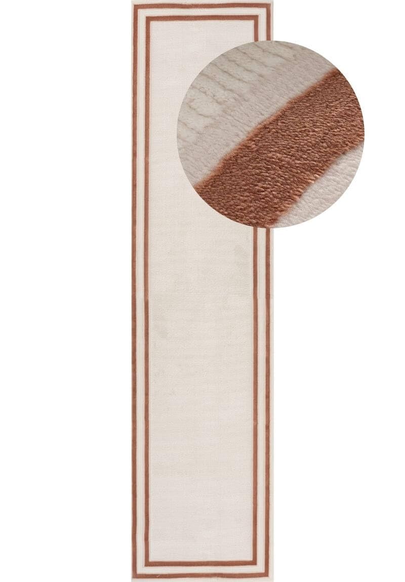 THE RUGS Carmel Modern Area Rug - Stain-Resistant, Non-Shedding, Durable Rugs for Bedroom and Hallway [ Bordered Terra, 80x300 cm ]