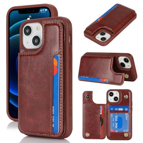 Étui portefeuille iPhone 13 Mini marron avec porte-carte homme femme cuir synthétique