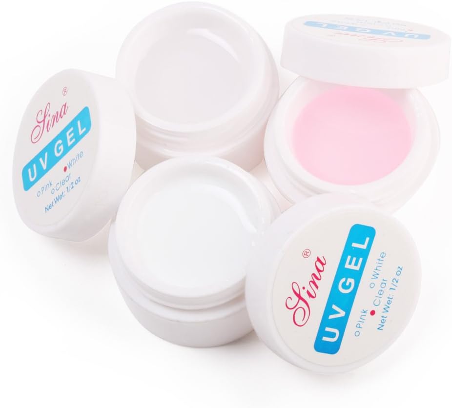 3pcs pro Nail Art Tips Extension Acrylic UV Gel 3D Builder Glue Pink White Clear