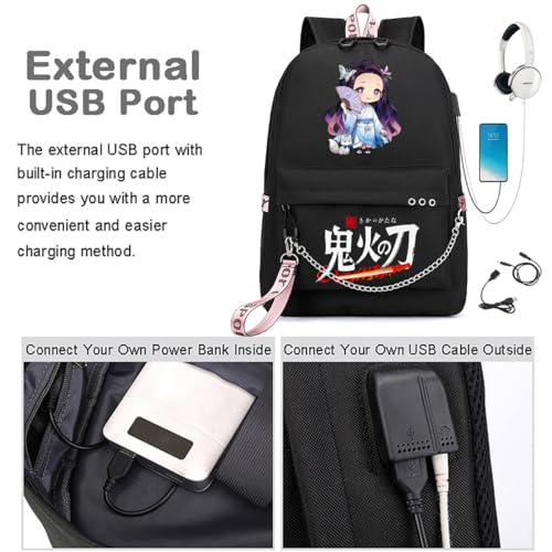 Image of ZJYJING Anime Backpack for School Laptop Backpack with USB Port, Casual Travel Casual Daypack for Teens Girls (Black-B)
