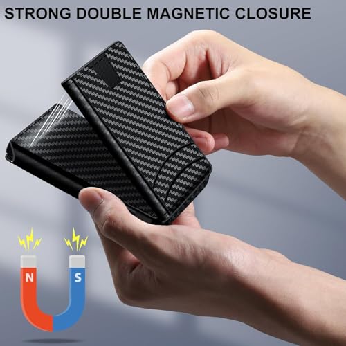 Minimalist Wallet for Men, 2 ID Windows Mens Trifold Wallet for RFID Blocking Leather Wallets 9-13 Cards, Magnetic Pop Up Credit Card Holder with Money Clip - Gifts for Dad Husband Boyfriend Him4