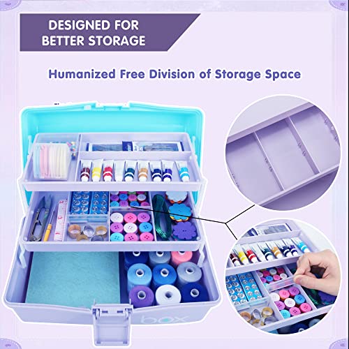 Creahaus 30,5cm 3-Regal Mehrzweck-Aufbewahrungsbox, Sortierbox, Organizer Box, Bastelbox, Nähkasten, Medizinkoffer, Toolbox, Angelkoffer mit 2 Regalen (Blau Lila)