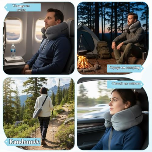 Qianyu Oreiller de voyage rembourré, coussin de voyage rembourré avec vêtements, sac de rangement réglable, pliable, oreiller d'avion pour bagages supplémentaires, coussin de repos multifonctionnel – Image 5