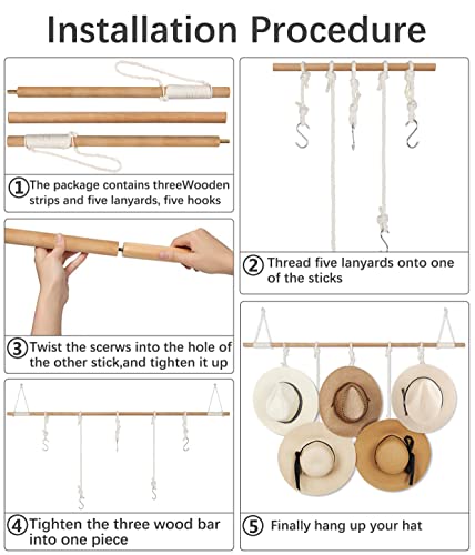 Karwo Hat Rack Hangers Bohemian Womens Hat Organizer Cowboy Hat Hanger For Wall Storage Display Rack For Wide Brim And Fedoras Baseball Caps，47.5''L X 17.3''H #TOP4