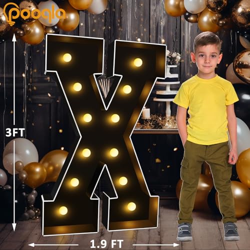 Image of Pooqla 3FT Marquee Light Up Letters, Black Large Letter X Party Decorations | LED Marquee Letters 3 Feet Tall, Black Giant Mosaic Letters Gift for Boys Men Birthday Anniversary Wedding Decoration
