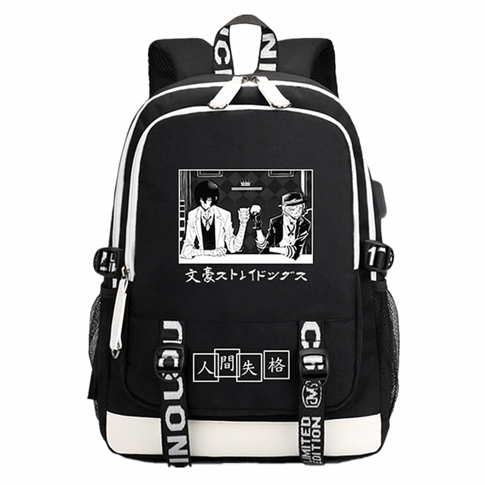 Charous Unisex Black 4 Anime Bungo Stray Dogs Black Oxford Cloth Cartoon Backpack Multifunctional School Bag For Manga Fan Cosplay Gift