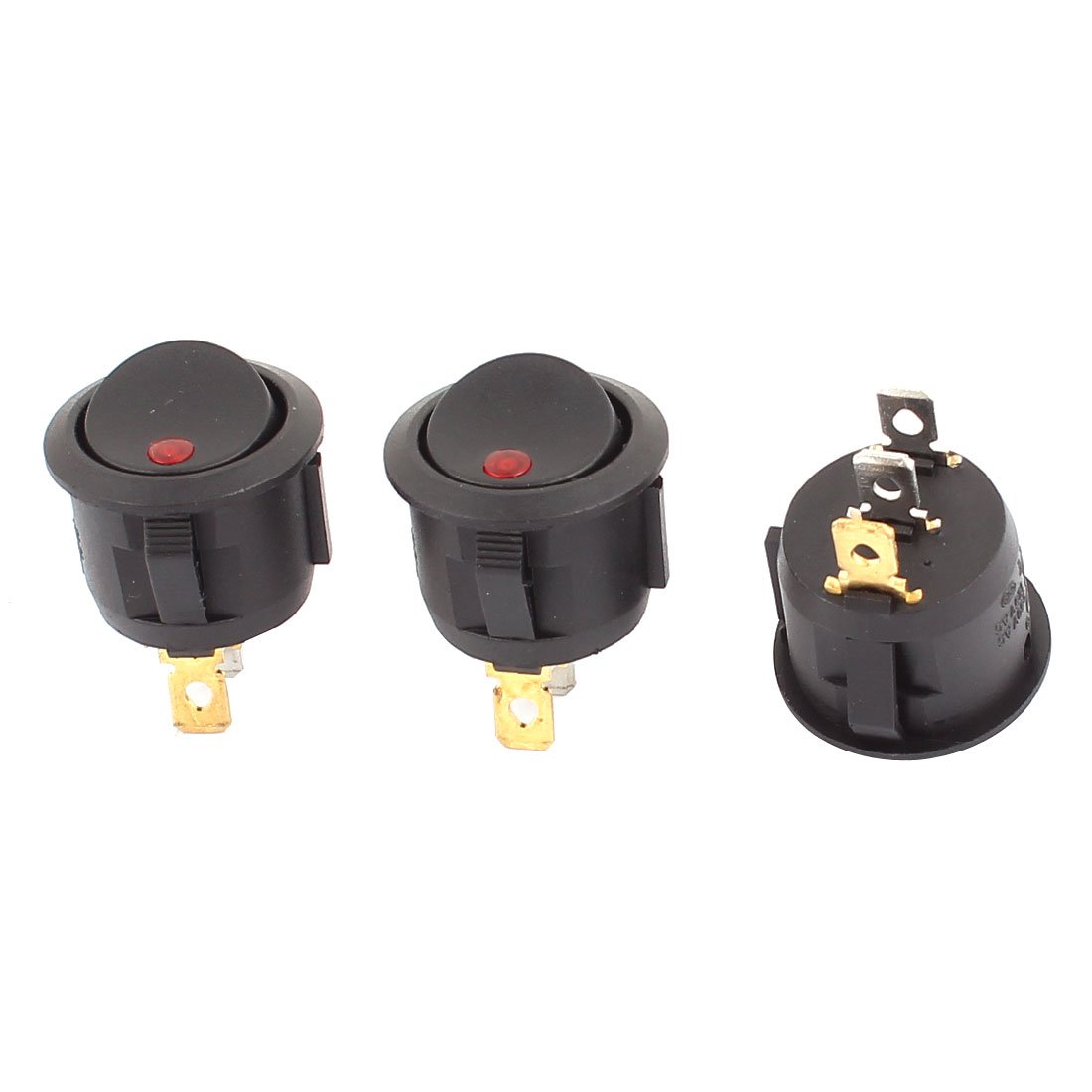 Aexit AC250V/6A 125V/10A Wall Switches Red LED Light SPST 20mm Dia ON-Off Round Rocker Dimmer Switches Switch 3Pcs