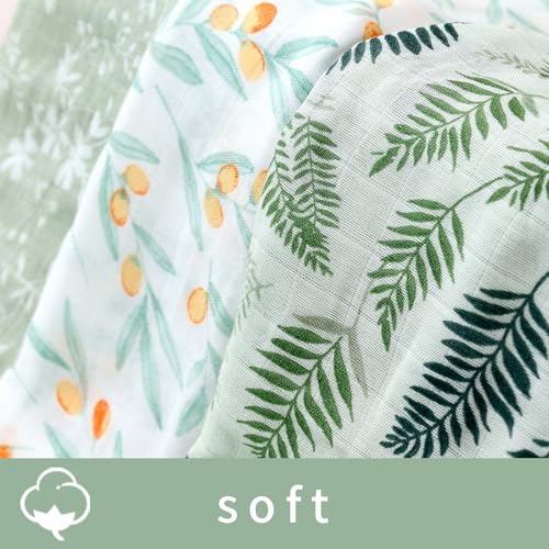 Image of Muslin Swaddle Blankets for Baby Boys and Girls,3 Pack Breathable Soft Receiving Blanket,Large 43.3X 43.3 inches,Newborn Essentials Must Haves (Leaves)