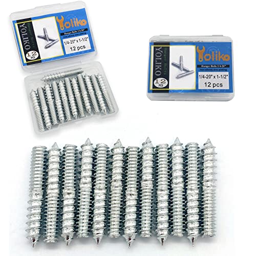 Image of 12 Pack 1 /4-20 x 1-1 /2 Inch Silver Hanger Bolts 1 /4-20 inch Double Headed Bolts 1 /4 Wood Dowel Screw Self-Tapping Screw Hanger Bolts for Furniture Screws Double Screw Threaded Rods Bolt 37mm length