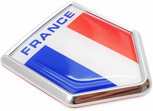 Overdecor Calcomanías de bandera de Francia, emblema de automóvil, accesorios de automóvil francés, decoraciones de bandera de escudo cromado,