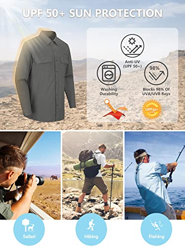 Outdoor Ventures Men's Upf 50+ Uv Sun Protection Shirt, Long Sleeve Hiking Fishing Shirt Cooling Quick Dry For Safari Travel Storm Grey #TOP4