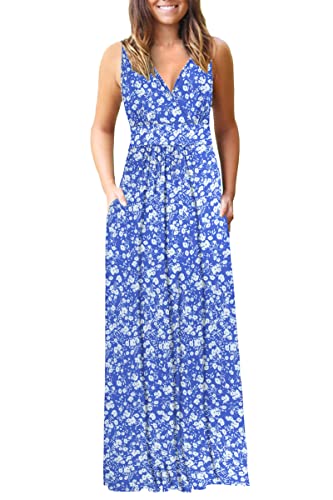 Image of AUSELILY Maxi Dresses for Women Summer Casual Sleeveless V Neck Wrap Dress | Sleeveless Long maxi dress with wrap V neck & side pockets, for formal cocktail, beach & casual daily wear