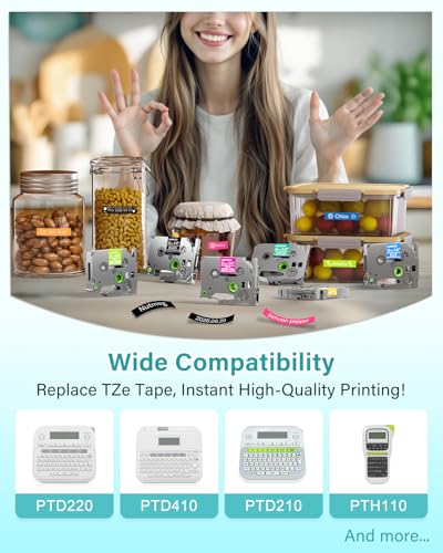 Image of Colorty Replace for Brother P-Touch Label Maker Tape TZe 12mm 0.47 Ribbon Laminated TZ Colored Refills Compatible with Brother P Touch PT-D210 D220 H110 1000 1280 D400 Cube, 1 /2 inch x 26.2', 6 Pack