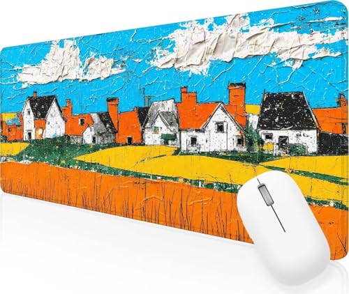 Alfombrilla de Ratón XXL para Juegos de Velocidad Color Casa 1400x600x3mm XXL Tapete Escritorio Ordenador, Tapete Escritorio con Bordes Cosidos, Base Antideslizante Caucho Natural, Oficina Decor J-33
