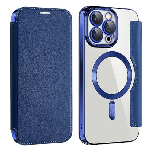 Étui portefeuille de luxe pour iPhone 13 avec cuir raffiné bleu