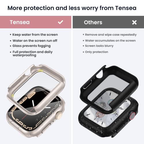 Image of Tensea for Waterproof Apple Watch Screen Protector Case 41mm Series 9 /8 /7 Accessories, iWatch Protective Face Cover with Tempered Glass Film for Women Men, Bumper Case for iPhone Watch 41 mm