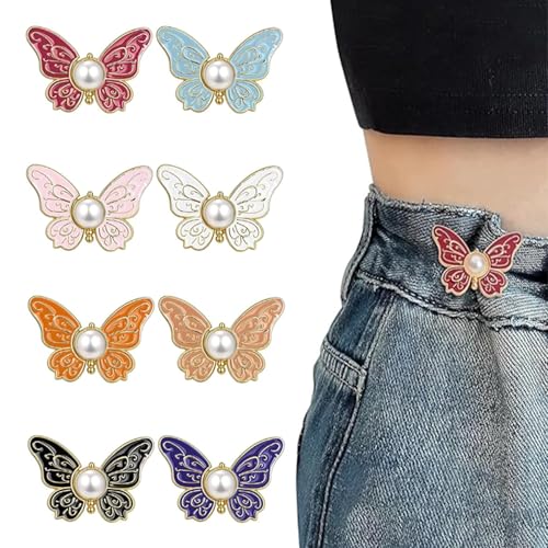 8 Set Butterfly Pant Waist Tightener, Detachable Waist Buckle Extender, Buckle Clips for Loose Pants Skirts Jeans